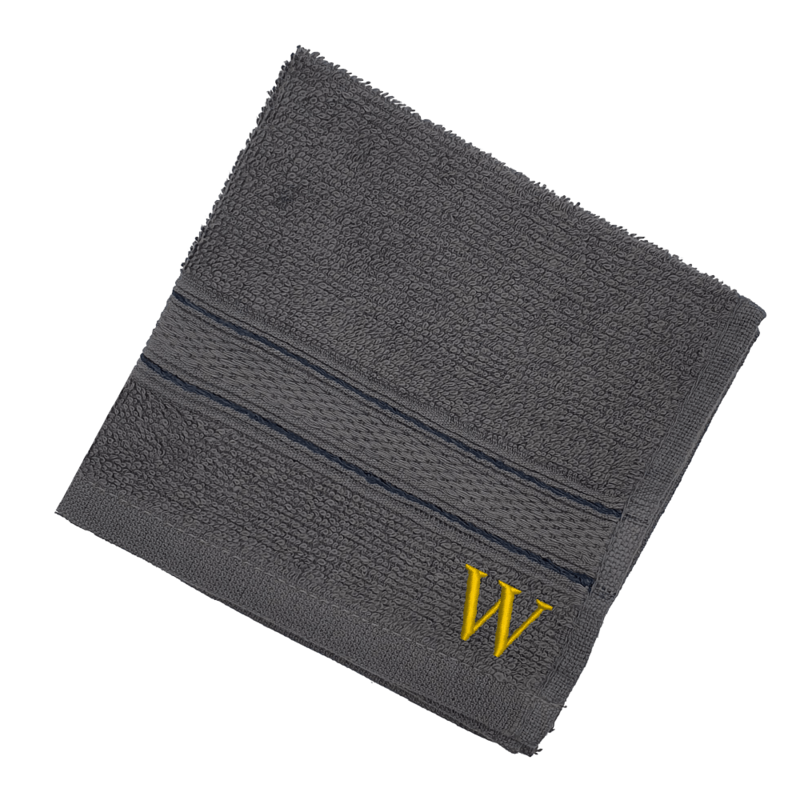 BYFT Daffodil (Dark Grey) Monogrammed Face Towel (30 x 30 Cm-Set of 6) 100% Cotton, Absorbent and Quick dry, High Quality Bath Linen-500 Gsm Golden Thread Letter "W"