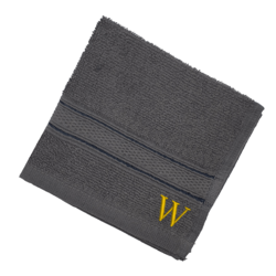 BYFT Daffodil (Dark Grey) Monogrammed Face Towel (30 x 30 Cm-Set of 6) 100% Cotton, Absorbent and Quick dry, High Quality Bath Linen-500 Gsm Golden Thread Letter "W"