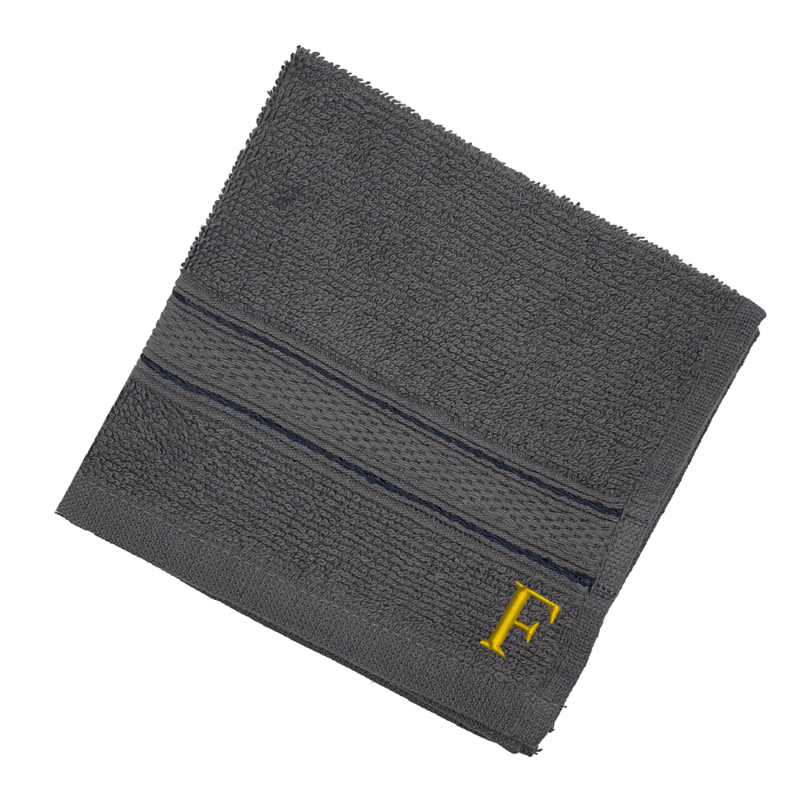 BYFT Daffodil (Dark Grey) Monogrammed Face Towel (30 x 30 Cm-Set of 6) 100% Cotton, Absorbent and Quick dry, High Quality Bath Linen-500 Gsm Golden Thread Letter "F"