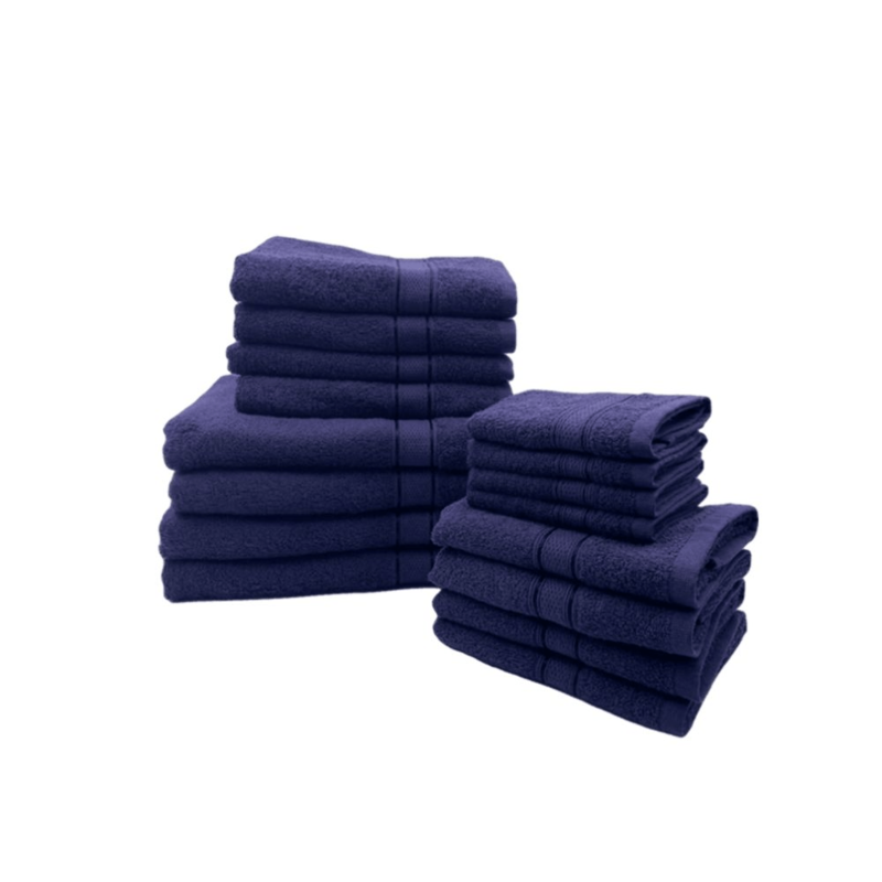 BYFT Daffodil (Navy Blue) 100% Cotton Premium Bath Linen Set (4 Face, 4 Hand, 4 Adult Bath, & 4 Kids Bath Towels) Super Soft, Quick Dry, and Highly Absorbent Family Bath Linen Pack -Set of 16 Pcs