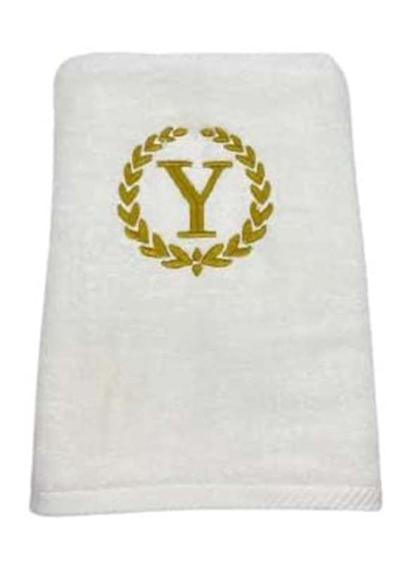BYFT 2-Piece 100% Cotton Embroidered Letter Y Bath & Hand Towel Set, White/Gold