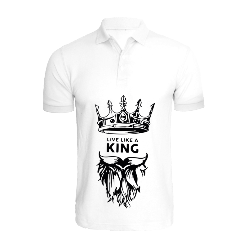 

BYFT (White) Printed Cotton T-shirt (Live Like A King) Personalized Polo Neck T-shirt For Men (Medium)-Set of 1 pc-220 GSM