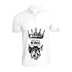 BYFT (White) Printed Cotton T-shirt (Live Like A King) Personalized Polo Neck T-shirt For Men (Medium)-Set of 1 pc-220 GSM