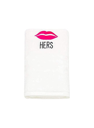 BYFT 100% Cotton Embroidered Hers Lips Hand Towel, 50 x 80cm, White/Pink