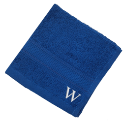 BYFT Daffodil (Royal Blue) Monogrammed Face Towel (30 x 30 Cm-Set of 6) 100% Cotton, Absorbent and Quick dry, High Quality Bath Linen-500 Gsm White Thread Letter "W"