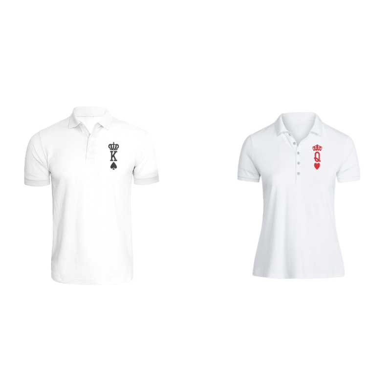 

BYFT (White) Couple Embroidered Cotton T-shirt (Crown King & Queen) Personalized Polo Neck T-shirt (Medium)-Set of 2 pcs-220 GSM