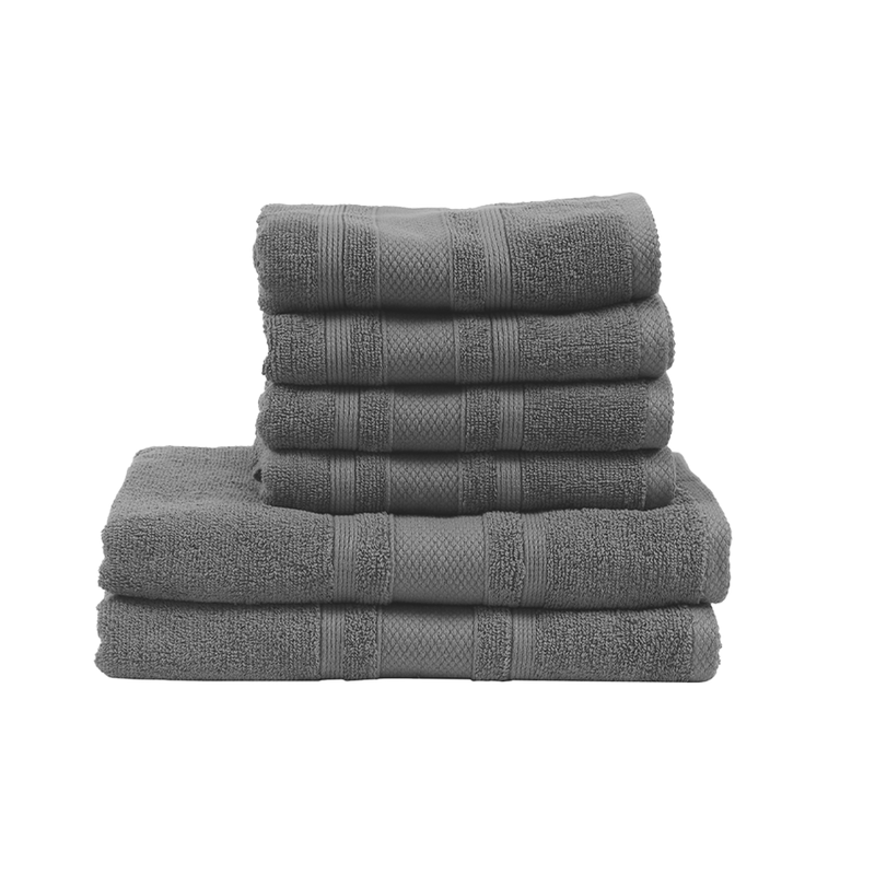 BYFT Home Castle (Grey) 4 Hand Towel (50 x 90 Cm) & 2 Bath Towel (70 x 140 Cm) 100% Cotton Highly Absorbent, High Quality Bath linen with Diamond Dobby 550 Gsm Set of 6