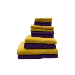 Daffodil(Purple & Yellow)100% Cotton Premium Bath Linen Set(4 Face,4 Hand,2 Adult & 2 Kids Bath Towels with 2 Adult & 2,8yr Kids Bathrobe)Super Soft,Quick Dry & Highly Absorbent Family Pack of 16Pcs