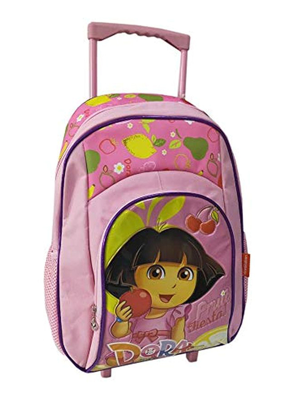 Dora 14-Inch Double Handle Trolley School Bag, Lunch Bag and Pencil Bag Set for Girls, Pink