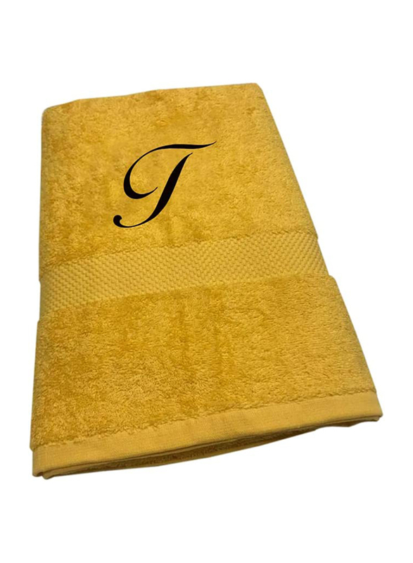 BYFT 100% Cotton Embroidered Letter T Bath Towel, 70 x 140cm, Yellow/Black
