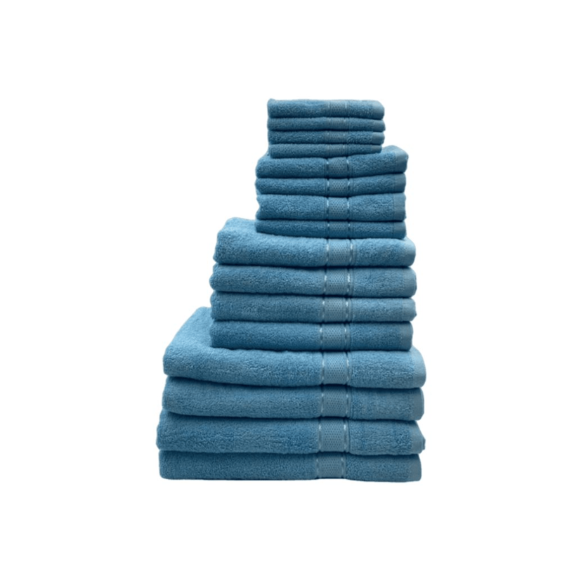 BYFT Daffodil (Light blue) 100% Cotton Premium Bath Linen Set (4 Face, 4 Hand, 4 Adult Bath, & 4 Kids Bath Towels) Super Soft, Quick Dry, and Highly Absorbent Family Bath Linen Pack -Set of 16 Pcs