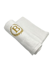 BYFT 2-Piece 100% Cotton Embroidered Letter B Bath & Hand Towel Set, White/Gold