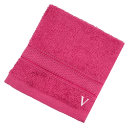 BYFT Daffodil (Fuchsia Pink) Monogrammed Face Towel (30 x 30 Cm-Set of 6) 100% Cotton, Absorbent and Quick dry, High Quality Bath Linen-500 Gsm White Thread Letter "V"