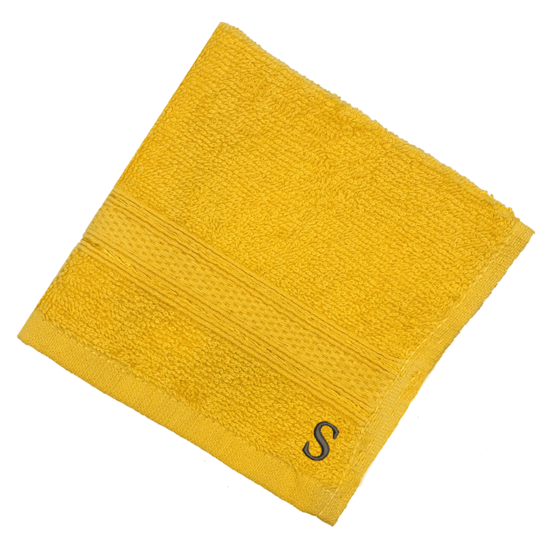 BYFT Daffodil (Yellow) Monogrammed Face Towel (30 x 30 Cm-Set of 6) 100% Cotton, Absorbent and Quick dry, High Quality Bath Linen-500 Gsm Black Thread Letter "S"