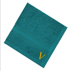 BYFT Daffodil (Turquoise Blue) Monogrammed Face Towel (30 x 30 Cm-Set of 6) 100% Cotton, Absorbent and Quick dry, High Quality Bath Linen-500 Gsm Golden Thread Letter "V"