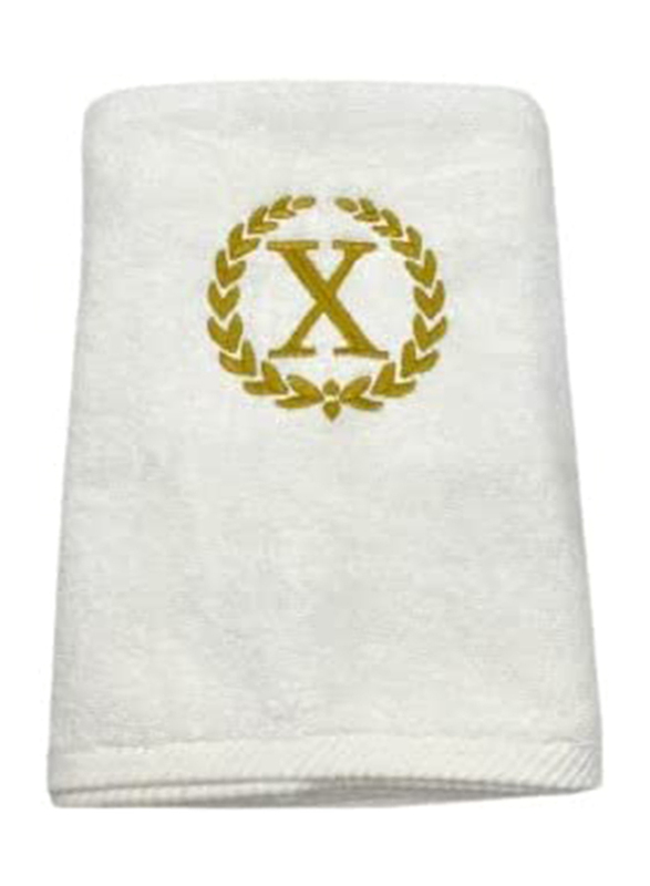 BYFT 2-Piece 100% Cotton Embroidered Letter X Bath & Hand Towel Set, White/Gold