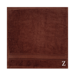 BYFT Daffodil (Brown) Monogrammed Face Towel (30 x 30 Cm-Set of 6) 100% Cotton, Absorbent and Quick dry, High Quality Bath Linen-500 Gsm White Thread Letter "Z"