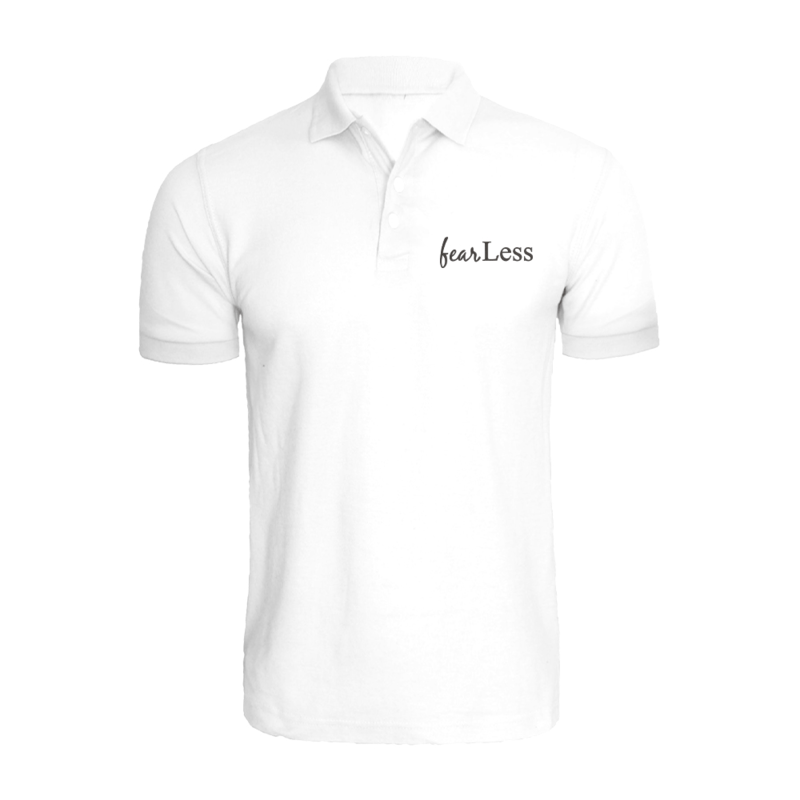 BYFT (White) Embroidered Cotton T-shirt (Fear Less) Personalized Polo Neck T-shirt For Women (XL)-Set of 1 pc-220 GSM