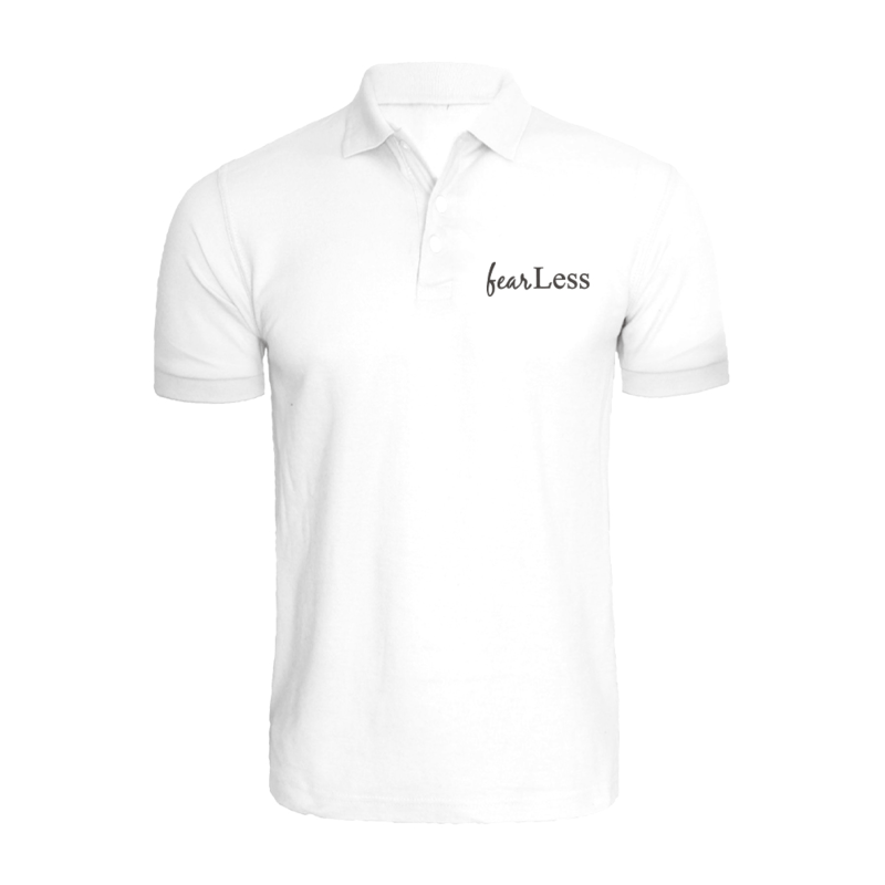 

BYFT (White) Embroidered Cotton T-shirt (Fear Less) Personalized Polo Neck T-shirt For Women (XL)-Set of 1 pc-220 GSM