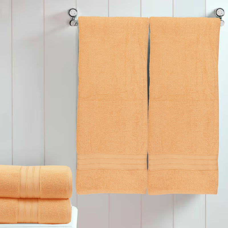 BYFT Home Trendy (Peach) Premium Bath Sheet  (90 x 180 Cm - Set of 2) 100% Cotton Highly Absorbent, High Quality Bath linen with Striped Dobby 550 Gsm