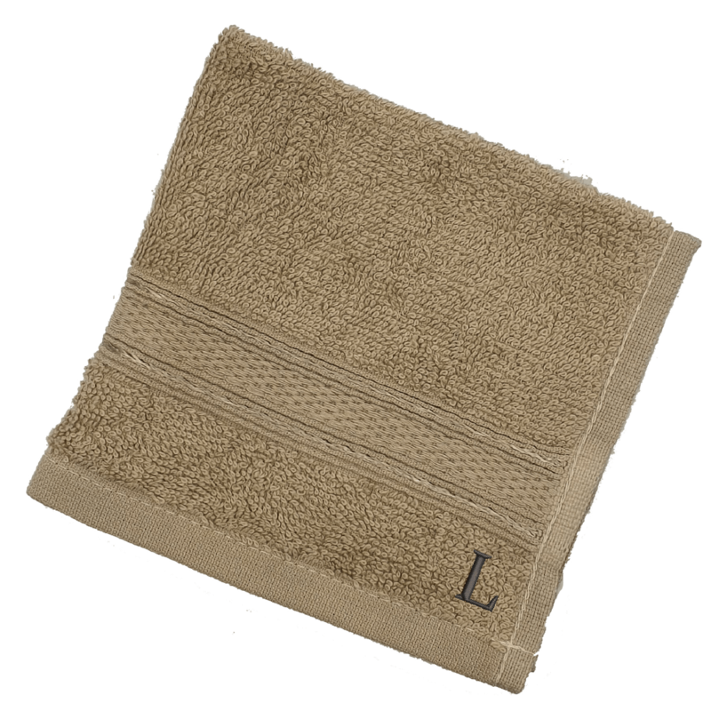 BYFT Daffodil (Light Beige) Monogrammed Face Towel (30 x 30 Cm-Set of 6) 100% Cotton, Absorbent and Quick dry, High Quality Bath Linen-500 Gsm Black Thread Letter "L"