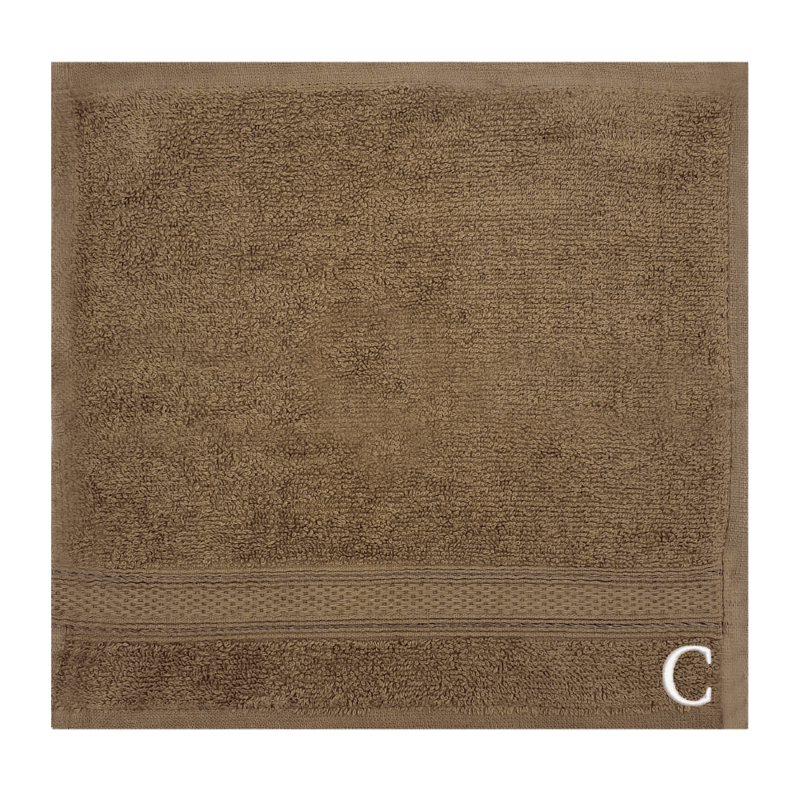 BYFT Daffodil (Dark Beige) Monogrammed Face Towel (30 x 30 Cm - Set of 6) 100% Cotton, Absorbent and Quick dry, High Quality Bath Linen- 500 Gsm White Thread Letter "C"