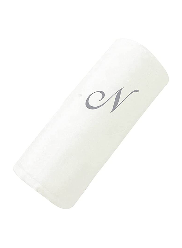 BYFT 100% Cotton Embroidered Letter N Hand Towel, 50 x 80cm, White/Silver