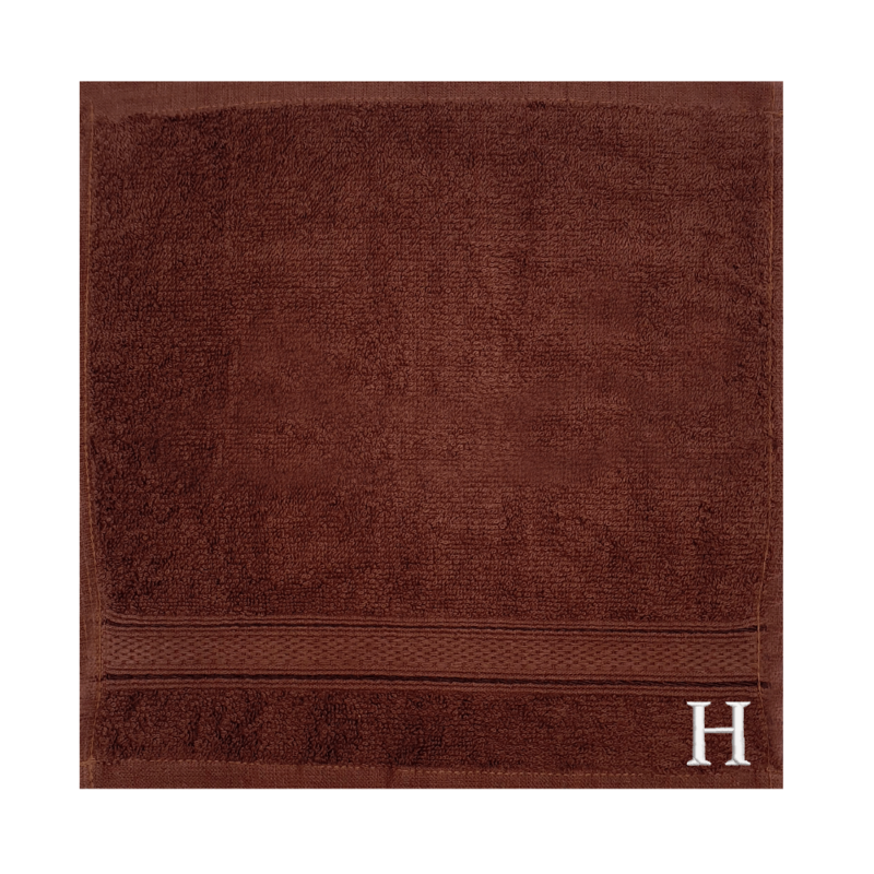 BYFT Daffodil (Brown) Monogrammed Face Towel (30 x 30 Cm-Set of 6) 100% Cotton, Absorbent and Quick dry, High Quality Bath Linen-500 Gsm White Thread Letter "H"