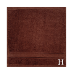 BYFT Daffodil (Brown) Monogrammed Face Towel (30 x 30 Cm-Set of 6) 100% Cotton, Absorbent and Quick dry, High Quality Bath Linen-500 Gsm White Thread Letter "H"