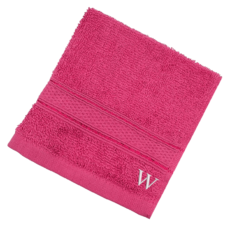 BYFT Daffodil (Fuchsia Pink) Monogrammed Face Towel (30 x 30 Cm-Set of 6) 100% Cotton, Absorbent and Quick dry, High Quality Bath Linen-500 Gsm White Thread Letter "W"