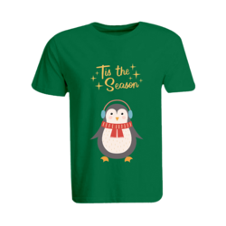 BYFT (Green) Holiday Themed Printed Cotton T-shirt (Tis The Season Penguin) Unisex Personalized Round Neck T-shirt (XL)-Set of 1 pc-190 GSM