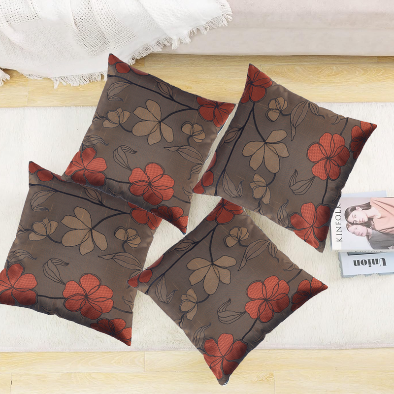 BYFT Blossom Coffee Brown 16 x 16 Inch Decorative Cushion Cover Set of 2