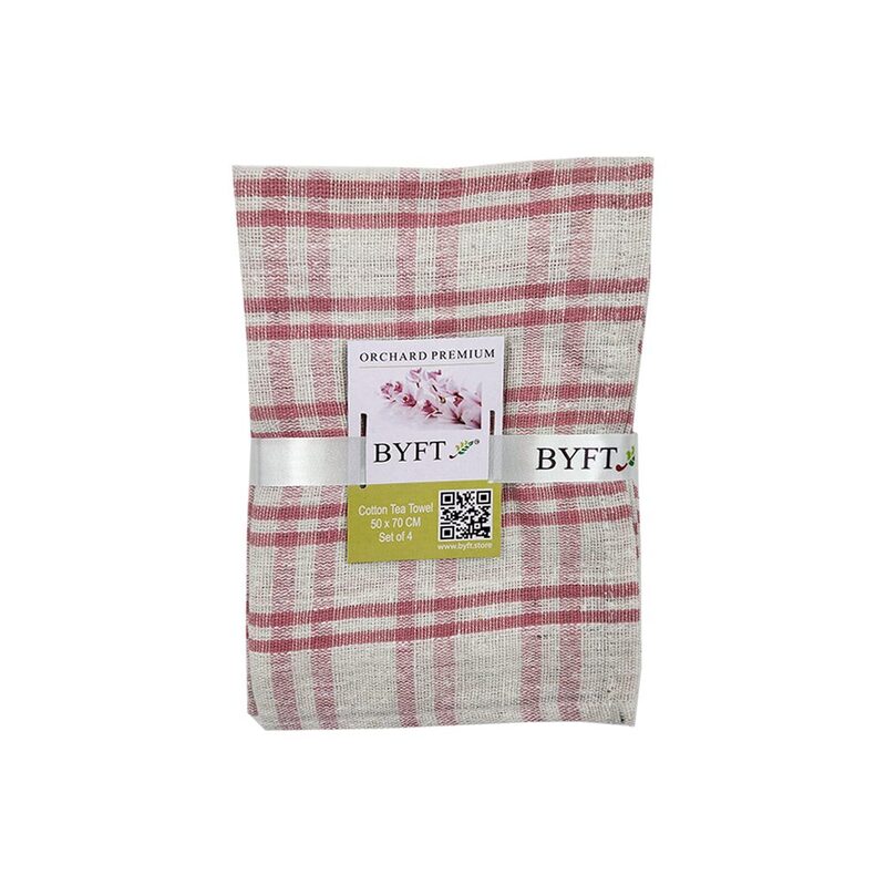 BYFT Orchard Green & Orange Multi Checks (50 x 70 Cm) Tea Towel-Set of 8