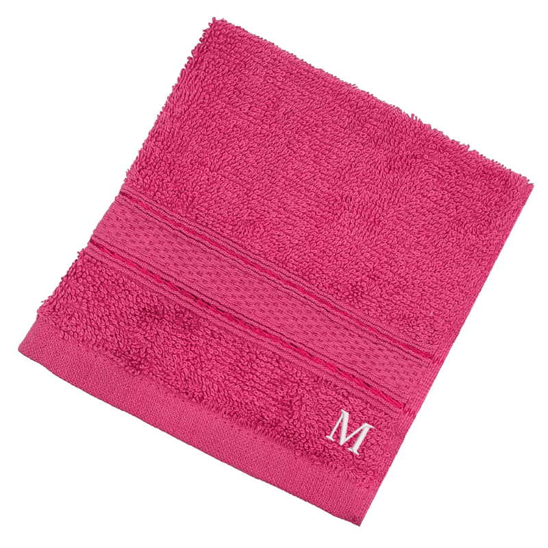 BYFT Daffodil (Fuchsia Pink) Monogrammed Face Towel (30 x 30 Cm-Set of 6) 100% Cotton, Absorbent and Quick dry, High Quality Bath Linen-500 Gsm White Thread Letter "M"