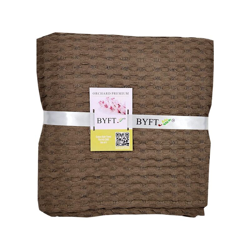 BYFT Orchard Heavy Waffle Bath Towel (70 x 140 Cm) Dark Beige- Set of 4