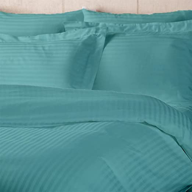 BYFT Tulip 100% Cotton Satin Stripe Duvet Cover, 300 Tc, 1cm, 245 x 265 + 30cm, King, Sea Green