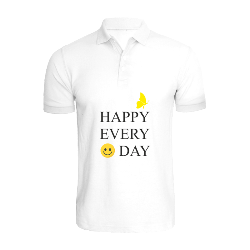 BYFT (White) Printed Cotton T-shirt (Happy Every Day) Personalized Polo Neck T-shirt For Women (Large)-Set of 1 pc-220 GSM