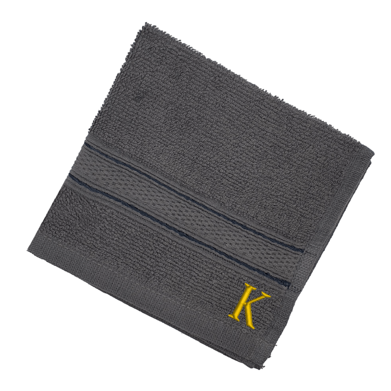 BYFT Daffodil (Dark Grey) Monogrammed Face Towel (30 x 30 Cm-Set of 6) 100% Cotton, Absorbent and Quick dry, High Quality Bath Linen-500 Gsm Golden Thread Letter "K"
