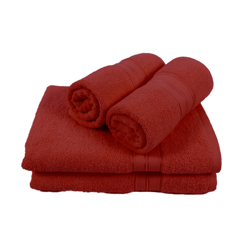 BYFT Home Trendy (Red) 2 Hand Towel (50 x 90 Cm) & 2 Bath Towel (70 x 140 Cm) 100% Cotton Highly Absorbent, High Quality Bath linen with Striped Dobby 550 Gsm Set of 4