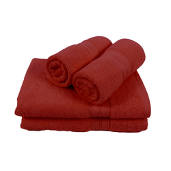 BYFT Home Trendy (Red) 2 Hand Towel (50 x 90 Cm) & 2 Bath Towel (70 x 140 Cm) 100% Cotton Highly Absorbent, High Quality Bath linen with Striped Dobby 550 Gsm Set of 4