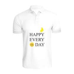 BYFT (White) Printed Cotton T-shirt (Happy Every Day) Personalized Polo Neck T-shirt For Women (Small)-Set of 1 pc-220 GSM