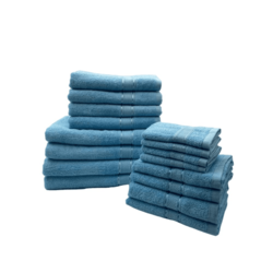 BYFT Daffodil (Light blue) 100% Cotton Premium Bath Linen Set (4 Face, 4 Hand, 4 Adult Bath, & 4 Kids Bath Towels) Super Soft, Quick Dry, and Highly Absorbent Family Bath Linen Pack -Set of 16 Pcs