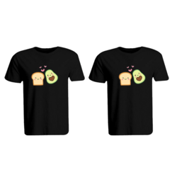 BYFT (Black) Couple Printed Cotton T-shirt (Avocado Toast) Personalized Round Neck T-shirt (Large)-Set of 2 pcs-190 GSM