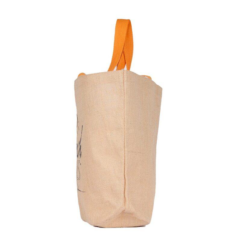 BYFT Natural Jute Bag with orange Handle (Beach Vibes)