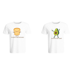 BYFT (White) Couple Printed Cotton T-shirt (The Avocado to My Toast) Personalized Round Neck T-shirt (Large)-Set of 2 pcs-190 GSM