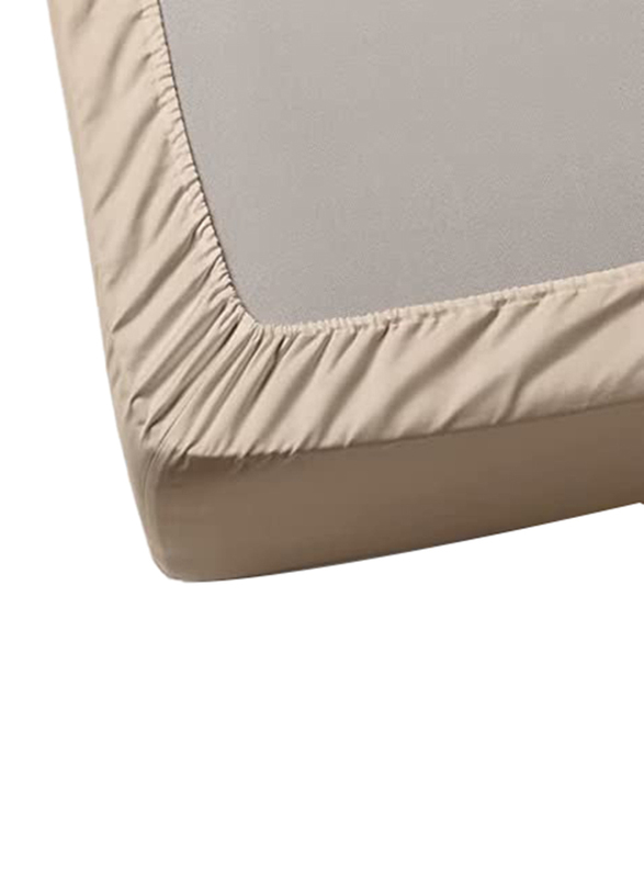 BYFT Tulip 100% Percale Cotton Fitted Bed Sheet, 180 Tc, 180 x 210 + 30cm, King, Beige