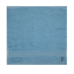 BYFT Daffodil (Light Blue) Monogrammed Face Towel (30 x 30 Cm-Set of 6) 100% Cotton, Absorbent and Quick dry, High Quality Bath Linen-500 Gsm Black Thread Letter "F"