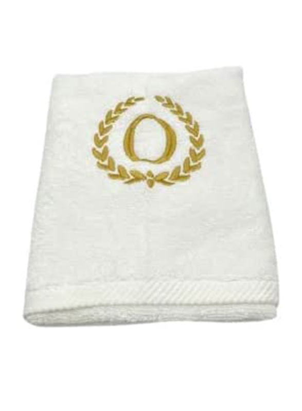 BYFT 100% Cotton Embroidered Monogrammed Letter O Bath Towel, 70 x 140cm, White/Gold