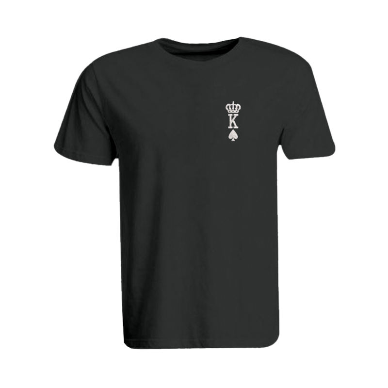 BYFT (Black) Embroidered Cotton T-shirt (Crown King Spades) Personalized Round Neck T-shirt For Men (Medium)-Set of 1 pc-190 GSM