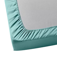 BYFT Tulip 100% Percale Cotton Fitted Bed Sheet, 180 Tc, 160 x 210 + 30cm, Queen, Sea Green